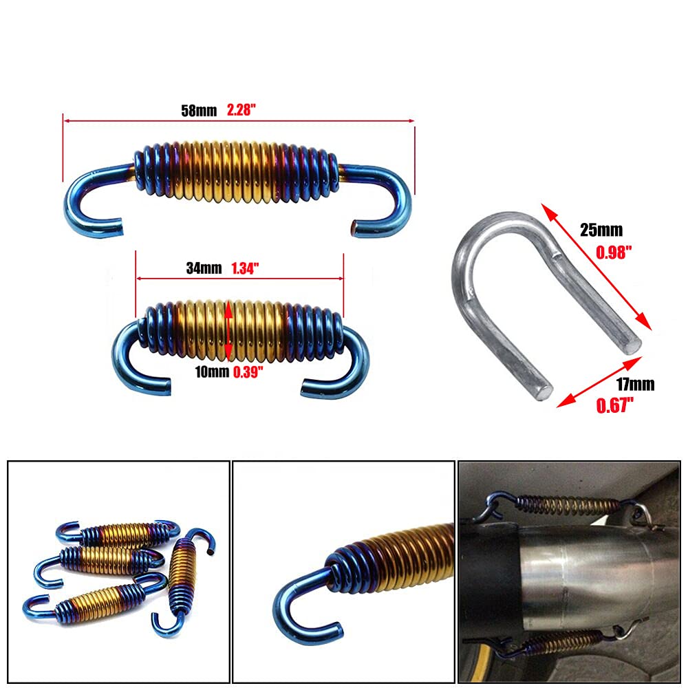 Motorcycle Exhaust Springs 58mm /2.28'' 4 Pcs, Exhaust Spring Fasteners 4 Pcs, Exhaust Pipe Muffler Swivel Spring, Exhaust Pipe